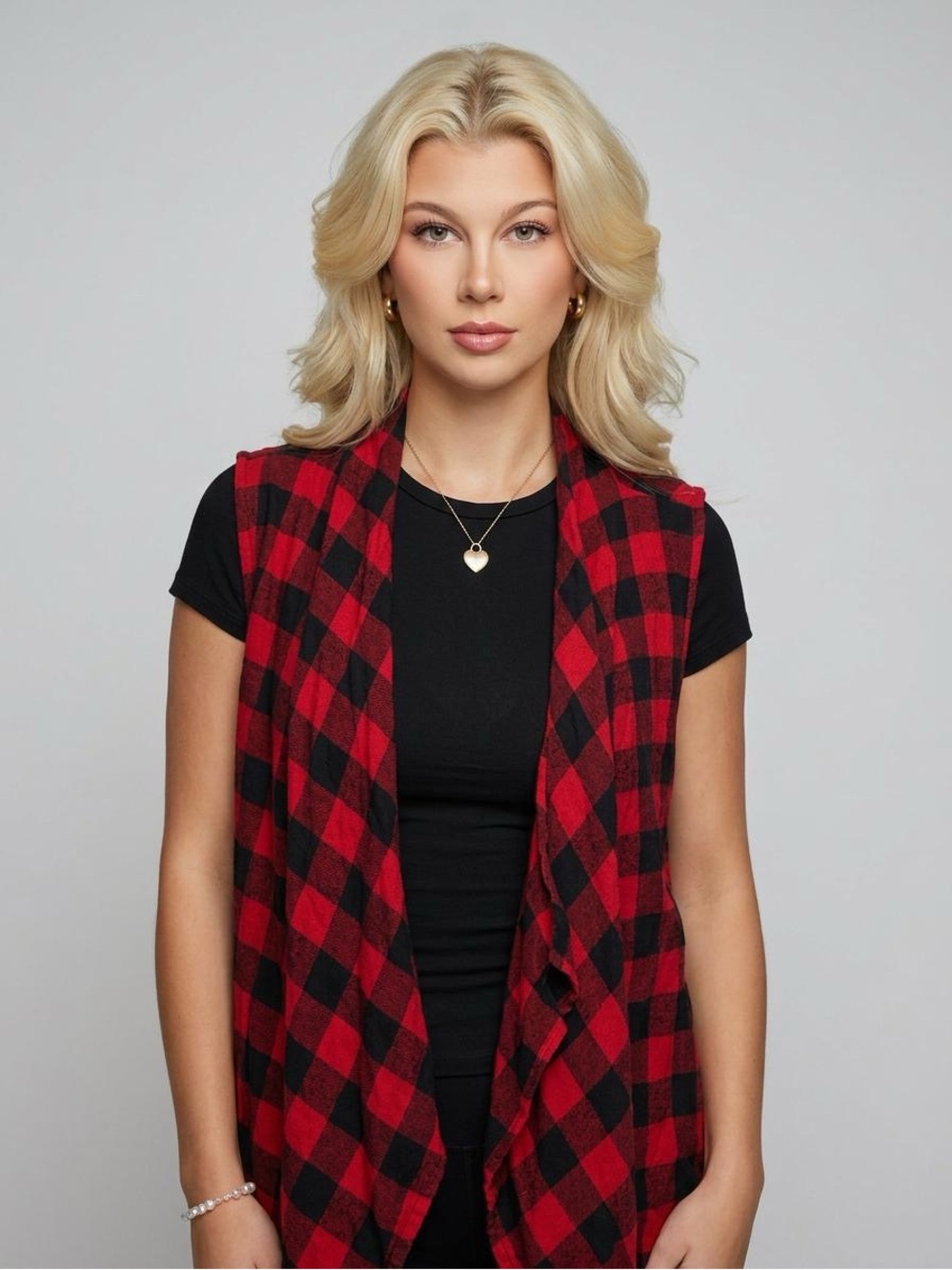 Red & Black Buffalo Plaid Sleeveless Vest